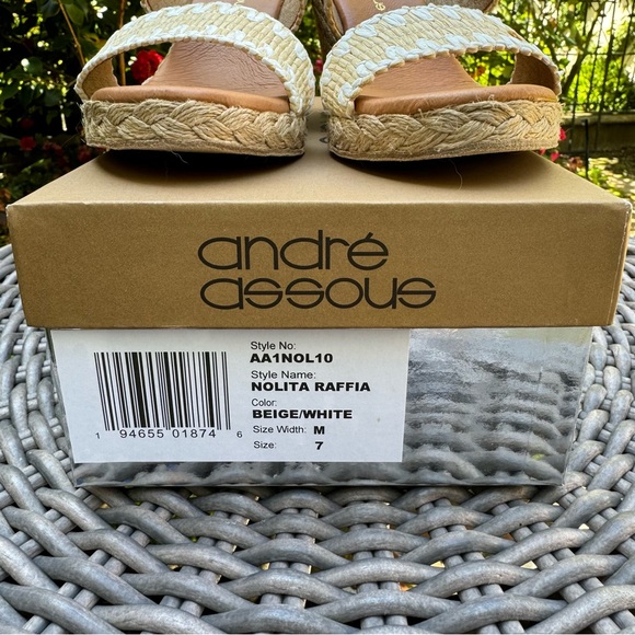 Andre Assous Nolita Raffia Wedge Slide Sandal Beige White Sz 7 - Picture 11 of 11